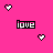 A 4x3 contact sheet of animated frames showing a pixel art design with pink backgrounds, white heart icons, and the word 'love' in black-and-white block letters.