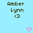 Pixelated text 'Amber Lynn' with '<3' symbol above two pink heart icons on light blue background.