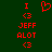 Red pixelated text and symbols on dark green background with heart symbol above 'JEFF ALOT' in center.