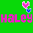 Green background with pink and blue text 'Haley Haley' flanked by two pixelated heart-shaped balloons.