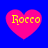 Four pink heart shapes on a blue background, each containing yellow text reading 'Rocco' with pixelated rendering.