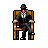 Pixel art of a figure in a black suit with red tie seated on an ornate chair, holding a cigar.