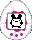 Pixelated animated buddy icon featuring a black-and-white stick figure character inside an egg-shaped frame with pink and purple accents, showing two distinct poses across frames.