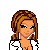 Pixelated character with light brown hair styled in braids, wearing a white top with black accents and visible chest area.