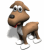 Brown cartoon dog with large eyes and red tongue stands on white background, head turned slightly left in first frame, then right in second frame.