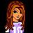 Pixel art contact sheet showing two frames of a female character with long brown hair wearing a purple and white striped shirt, dark pants, and purple shoes with silver accents on black background.
