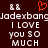 Dark brown background with white pixelated text reading "Jaderbang" and "I LOVE YOU SO MUCH" in two , an orange pixelated heart symbol above the text