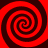 Four red and dark brown spiral patterns arranged in a on a solid red background