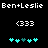 Pixelated text 'Ben+Leslie' above '(333)' and a of cyan and teal heart symbols on black background
