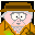 Pixelated cartoon character with light pink skin, gray hair, and glasses wears a brown fedora and tan coat; facial expression shifts across frames.