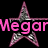 Pink-outlined silver star icons with pink text 'Megar' on black background, one icon partially obscured by gray rectangle.