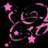 Pink star and swirl design with pixelated text reading 'the stars are alwyz there. just not alwyz seen.' on black background.