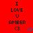 Red background displays repeated text "I LOVE U AMBER <3" with blue heart symbols in a