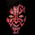 Pixelated red and orange cartoon face with exaggerated features on black background, static single-frame image.