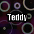 A static image with a dark purple and black background featuring overlapping translucent circles in green, blue, and white. Four text labels appear in white sans-serif font on black rectangular backgrounds: "Teddy" top-left, "Bear" top-right, "Twist" bottom-left, and "67" bottom-right.