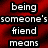 Red and black pixelated text on a red background with gray section, displaying four phrases about friendship and trust.