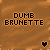 Brown textured background with 'DUMB BRUNETTE' text and heart symbols in various states.