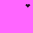 A static pixel art image with a solid pink background featuring three distinct black pixel clusters: one heart shape at top center, one starburst pattern at top right, and one scattered dot cluster at bottom center.