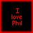 Four identical red text on black backgrounds with red borders, each displaying "I love Phil" in pixelated font