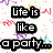 Pixelated text on four distinct backgrounds: white with pink/purple confetti, blue with multicolored confetti, yellow/pink/blue striped, and solid gray.