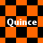 Four identical pixelated 'Quince' text overlays on orange and black checkered backgrounds with varying diamond patterns.