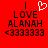 Red background with black text reading "I LOVE ALANAH <333333" and a white pixelated heart symbol above the word LOVE in one frame, without the heart in another.