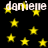 Black background with scattered yellow stars and repeated white text 'danieue' in two horizontal