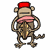 Pixelated monkey with red fez, pink chest covering, and brown limbs stands in two poses: left pose shows cymbal drum set; right pose shows yellow drum pads.