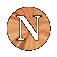 A circular icon with a stylized white 'N' on a swirling orange-brown background, displayed in a of identical icons