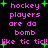 Pixelated text in pink and green on black background with repeated phrases and star symbols.