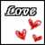 Two side-by-side display the word 'Love' and three red hearts; left shows grayscale text, right shows colored text