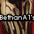 Pixelated hands with red streaks on a dark red background, overlaid with text reading "BethanAT's Amazing" and "Icons!!".