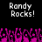 Pixelated text 'Randy Rocks!' appears twice above a of pink and purple pixelated hands raised in the air