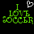 Green pixelated text reads "I LOVE SOCCER" with a white heart symbol above the 'I' on black background; left side shows full animation frame, right side shows static version.