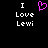 Black background with white text 'I Love Lewi' on left and right, pink pixelated heart symbol between them.