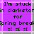 Purple background with white lines and black pixelated text reading "I'm stuck in clarkston for spring break = [ = [ = ["