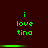 Green pixelated text 'i love tina' on dark red background with horizontal green bar animation.