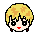 Pixel art of a character with blonde hair, red lips, and black eyes; left view shows open eyes, right view shows closed eyes.