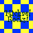 Four identical pixelated text displays on blue-yellow checkered backgrounds with varying geometric patterns, each reading 'Michael Rocks!' in dark green font.