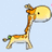 Pixelated giraffe with orange-brown spots on light yellow body, long neck, small horn-like ossicones, and a single visible eye, standing against light blue background.