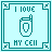 nine identical pixel-art icons with a light cyan background, each featuring a teal border and the text "I LOVE MY " around a central phone graphic