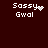 Pixelated text 'Sassy Gwal' with animated heart and sparkle effects on a dark red background.