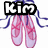 Pixelated pink ballet shoes with blue ribbons, text overlays reading 'Kim', '=', and 'Best Dancer In The World' across four
