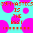 Pixelated cyan background with pink circles and red text repeating 'GYMNASTICS IS THE BEST' with exclamation marks.