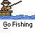 Animated contact sheet of a pixel art fishing icon showing sequential frames with fisherman, hooks, and fish in blue water against gray background.
