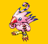 Four pixelated digital creatures on solid color backgrounds: pink bird-like with blue accents, orange-red eagle with flames, red armored beast, golden winged dragon.