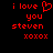 Red pixelated text on black background reads 'i love you steven xoxox' with a heart symbol replacing the word 'love' in one view.