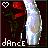 Pixelated icon with dark background, white heart symbol, red accents, and 'dAnce' text at bottom.