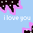 A 4-frame animated contact sheet showing a pixelated chocolate-dipped pink treat with white sprinkles and "i love you" text in alternating white/pink colors on a light blue background.