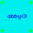 A static digital image with a bright cyan background featuring scattered green plus signs and four instances of blue text reading 'abby<3' arranged in two